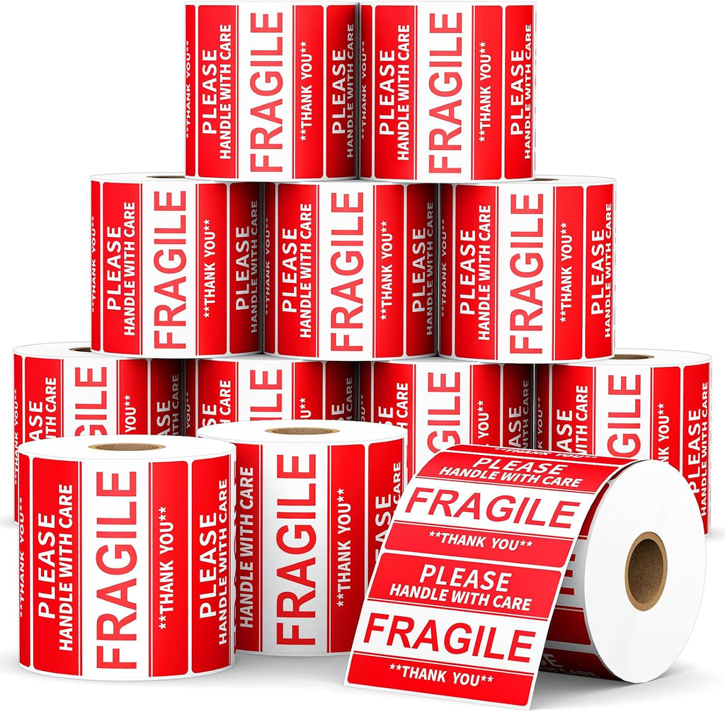 3 x 2 inch Fragile Stickers for Shipping and Moving (12 Rolls, 6000 Labels)