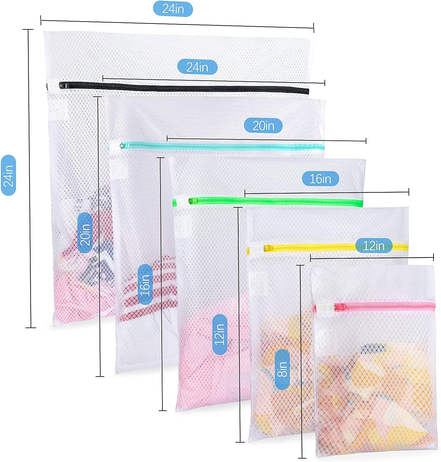 5 Set Mesh Laundry Bags, Delicates Washing Bags | Multisize for Sweater Blouse Hosiery Bras Machine Wash Bags for