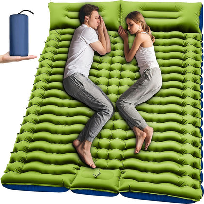 Double Sleeping Pad - Self Inflating 4" Extra-Thick for 2 Person with Pillow Built-in Foot Pump Inflatable Sleeping