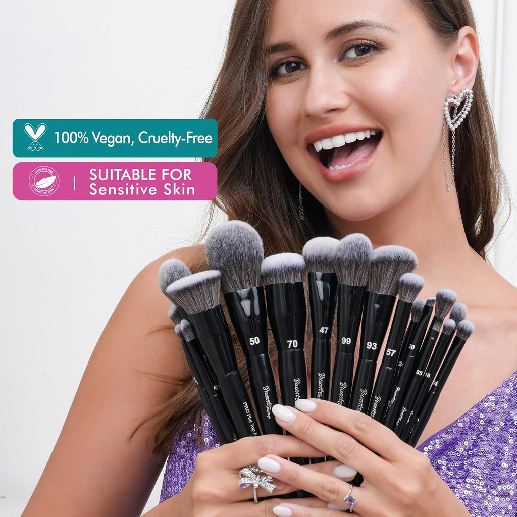 19Pcs Professional Grade Labeled Makeup Brushes Set, Large Foundation Powder Contour Concealer eyeshadow Blush