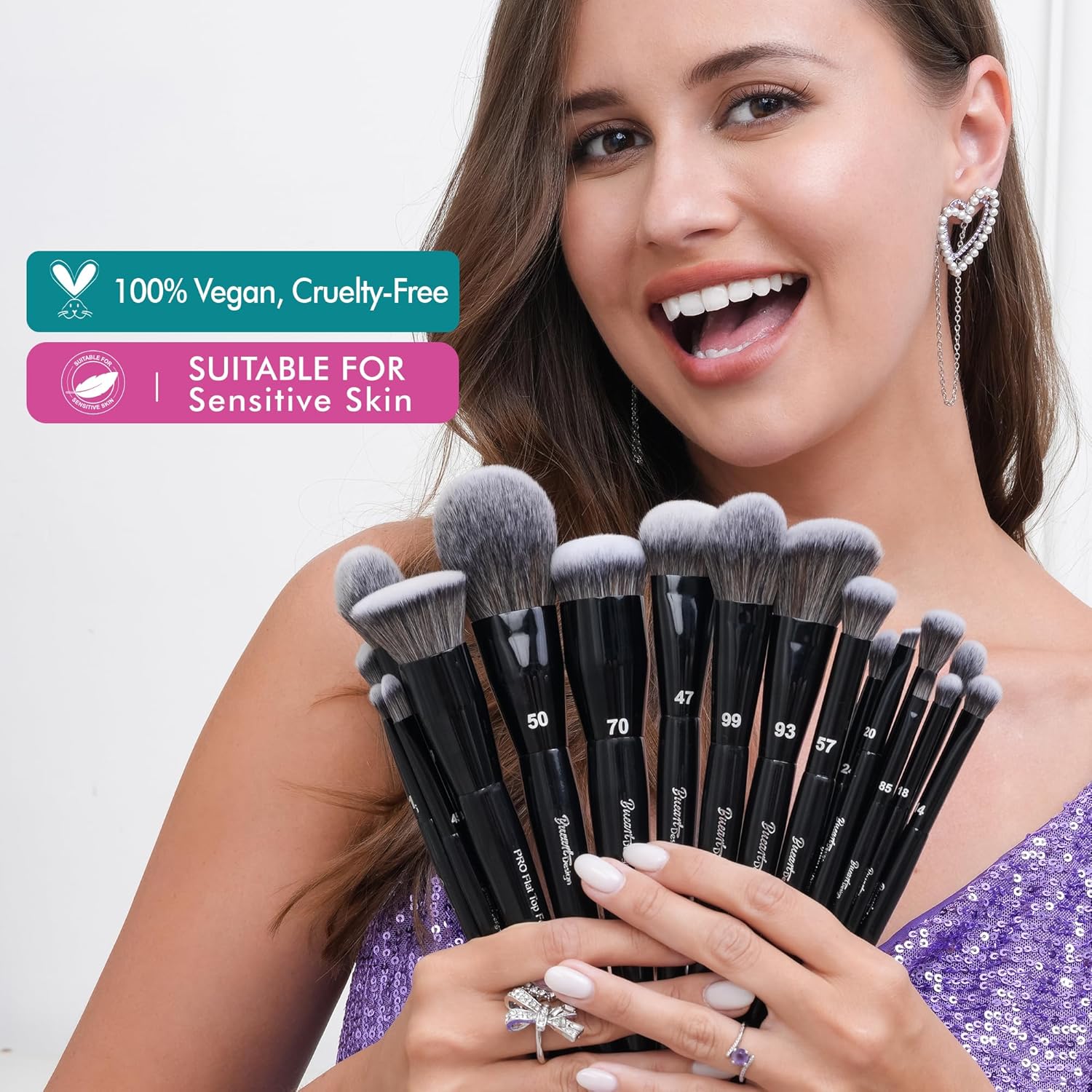19Pcs Professional Grade Labeled Makeup Brushes Set, Large Foundation Powder Contour Concealer eyeshadow Blush