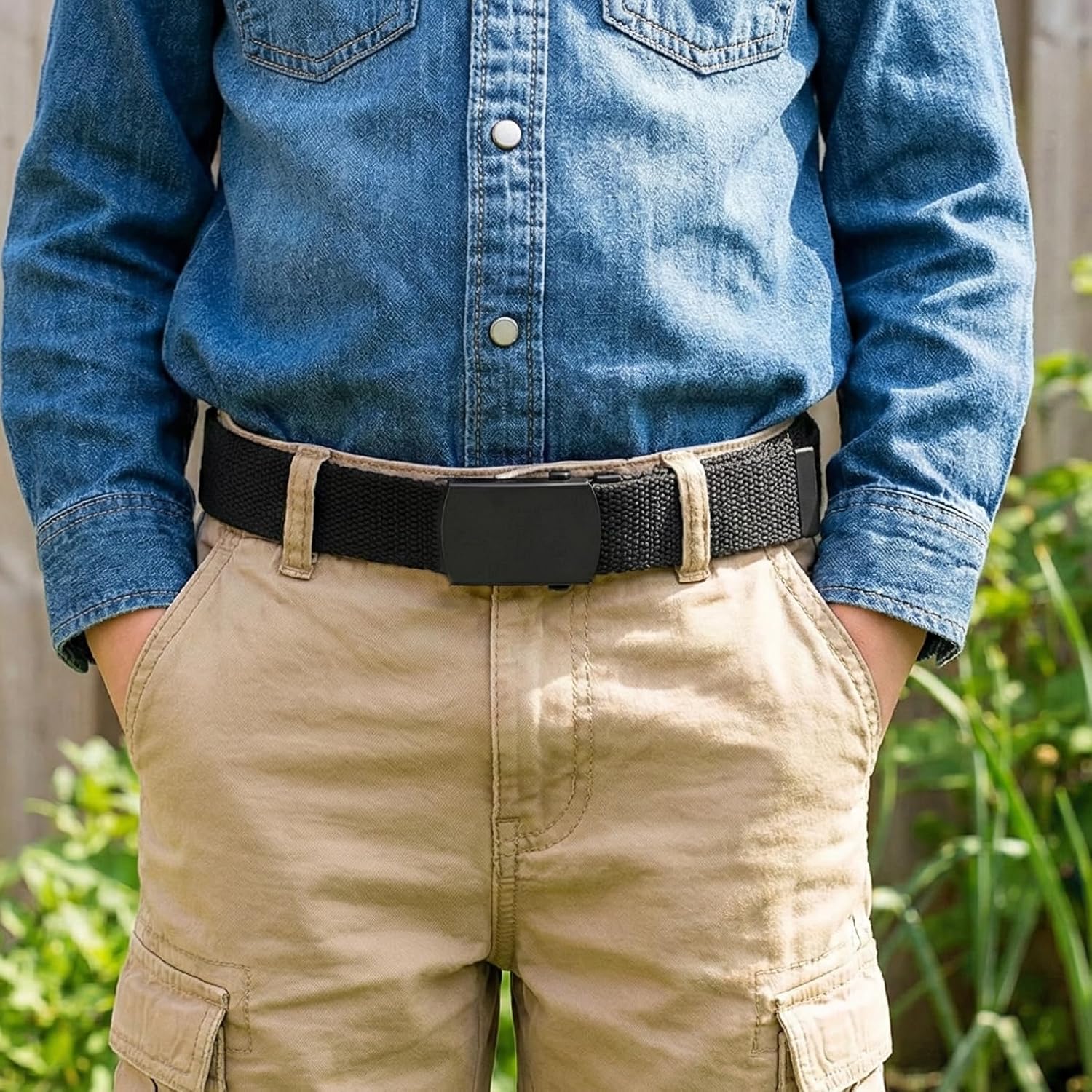 Kids Canvas Web Belt Flat Black Buckle/Tip Solid Color 44" Long 1" Wide - Cut Excess Length For Perfect Fit