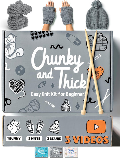 Complete Knitting Kit for Beginners - Learn to Knit Kit with Knitting Accessories Like Thick Beginner Yarn in Gray
