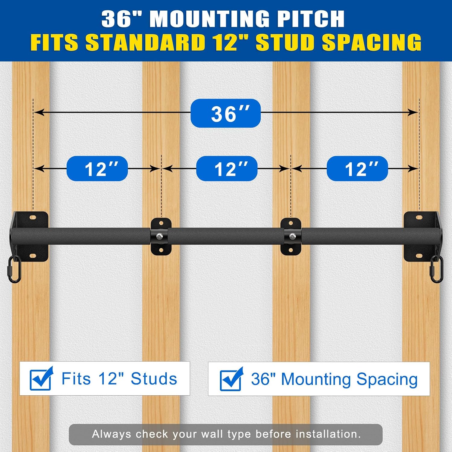 Wall Mounted Pull Up Bar - Heavy Duty 500 LB Capacity Doorway Chin Up Bar for Home Gym, Sturdy Steel Construction