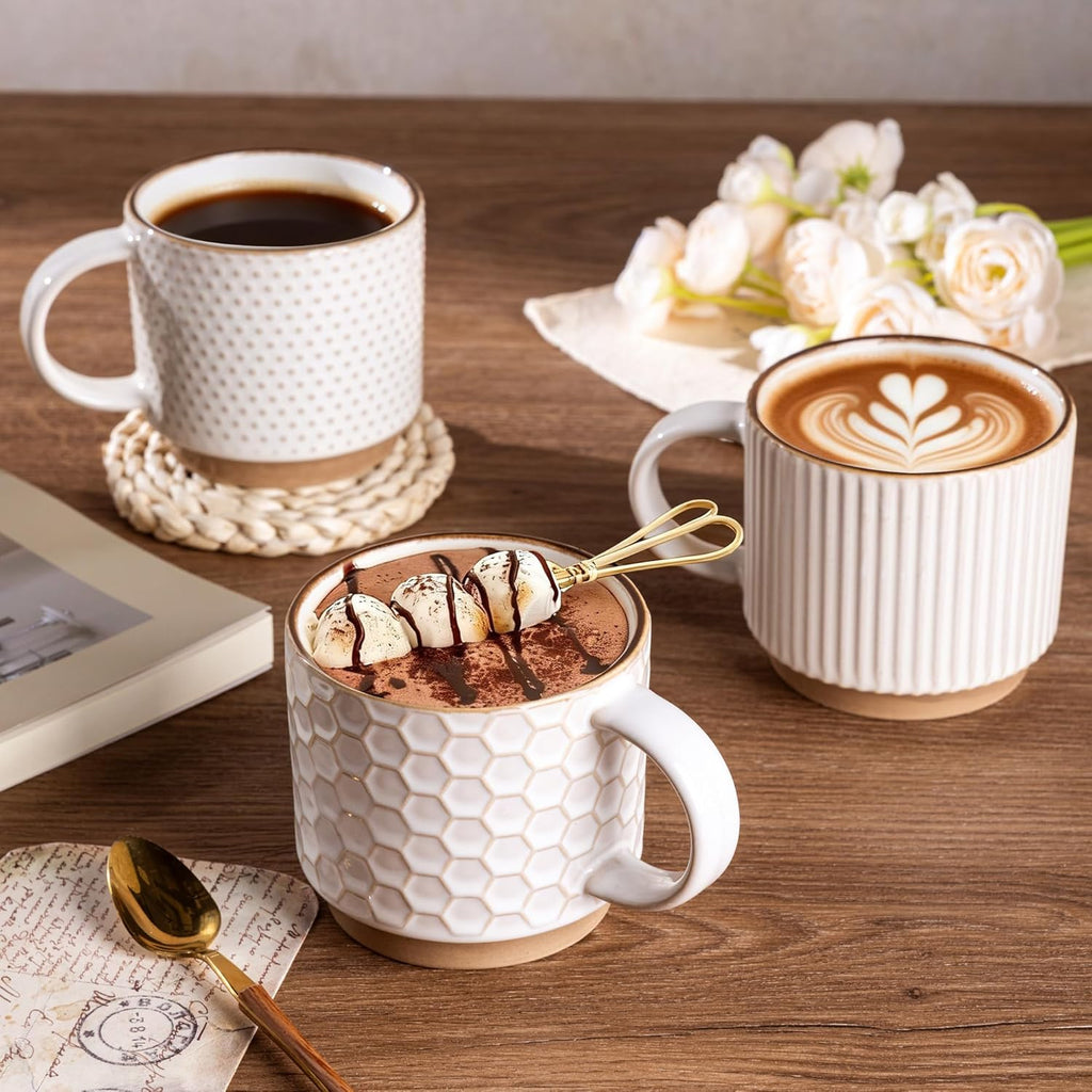 15 OZ Stackable Coffee Mugs Set of 4, Ceramic Coffee Cups Set