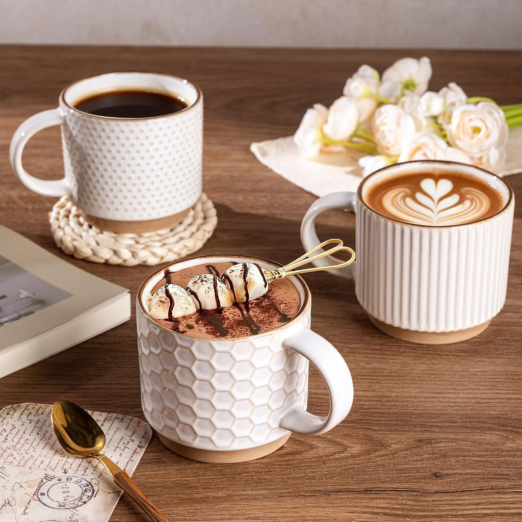 12 OZ Stackable Coffee Mugs Set of 6, Ceramic Coffee Cups Set