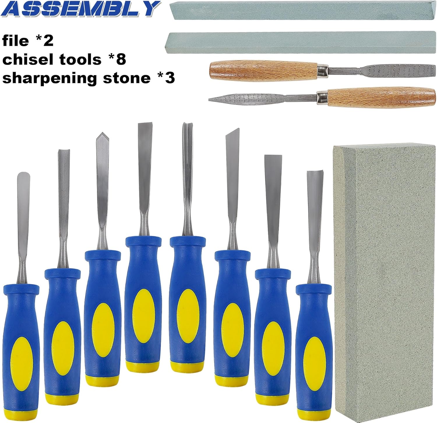 13 PCS Wood Chisel Set with Canvas Bag | Wood Carving Tool Set, Steel Beveled Chisel Tools, Rubber Handles, Rasps and
