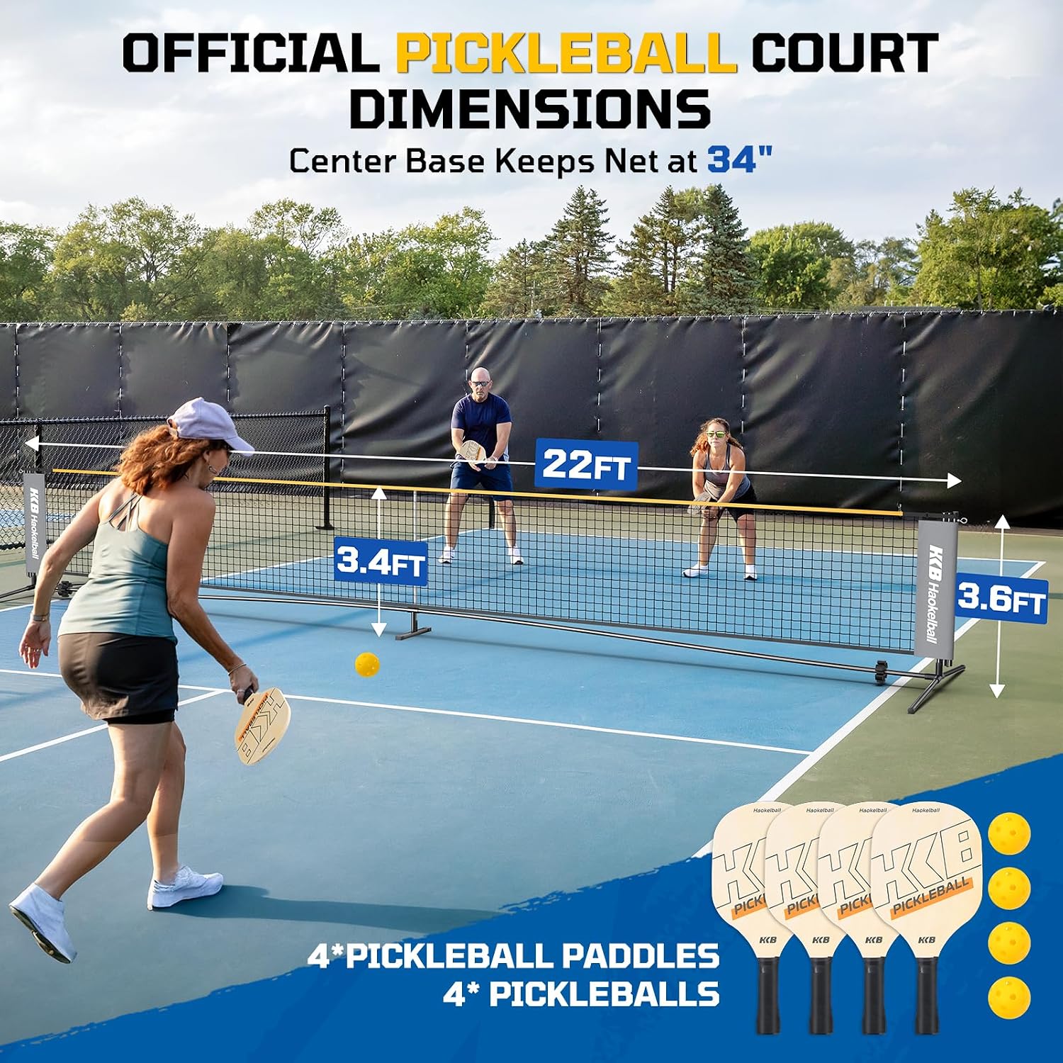 22FT Badminton Volleyball Pickleball Net, Adjustable Height | Backyard, Beach, Lawn, Outdoor, Indoor, Portable, Net