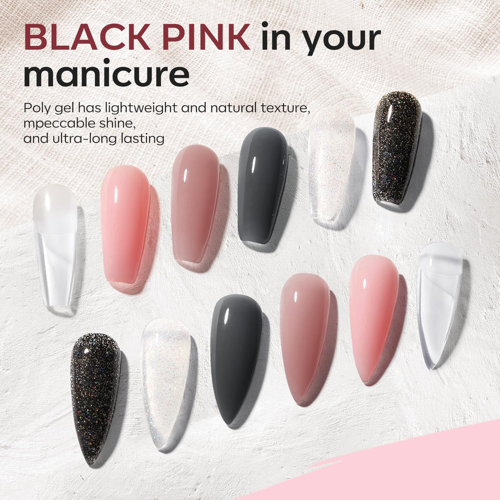 Poly Gel Nail Kit 6 Colors with 8W Nail Lamp Poly Extension Gel