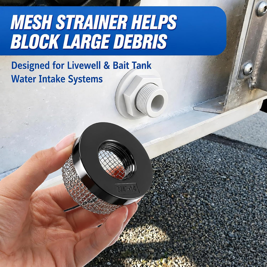 Thru Hull Strainer Mount with Aerator Screen for 3/4" ID Hose