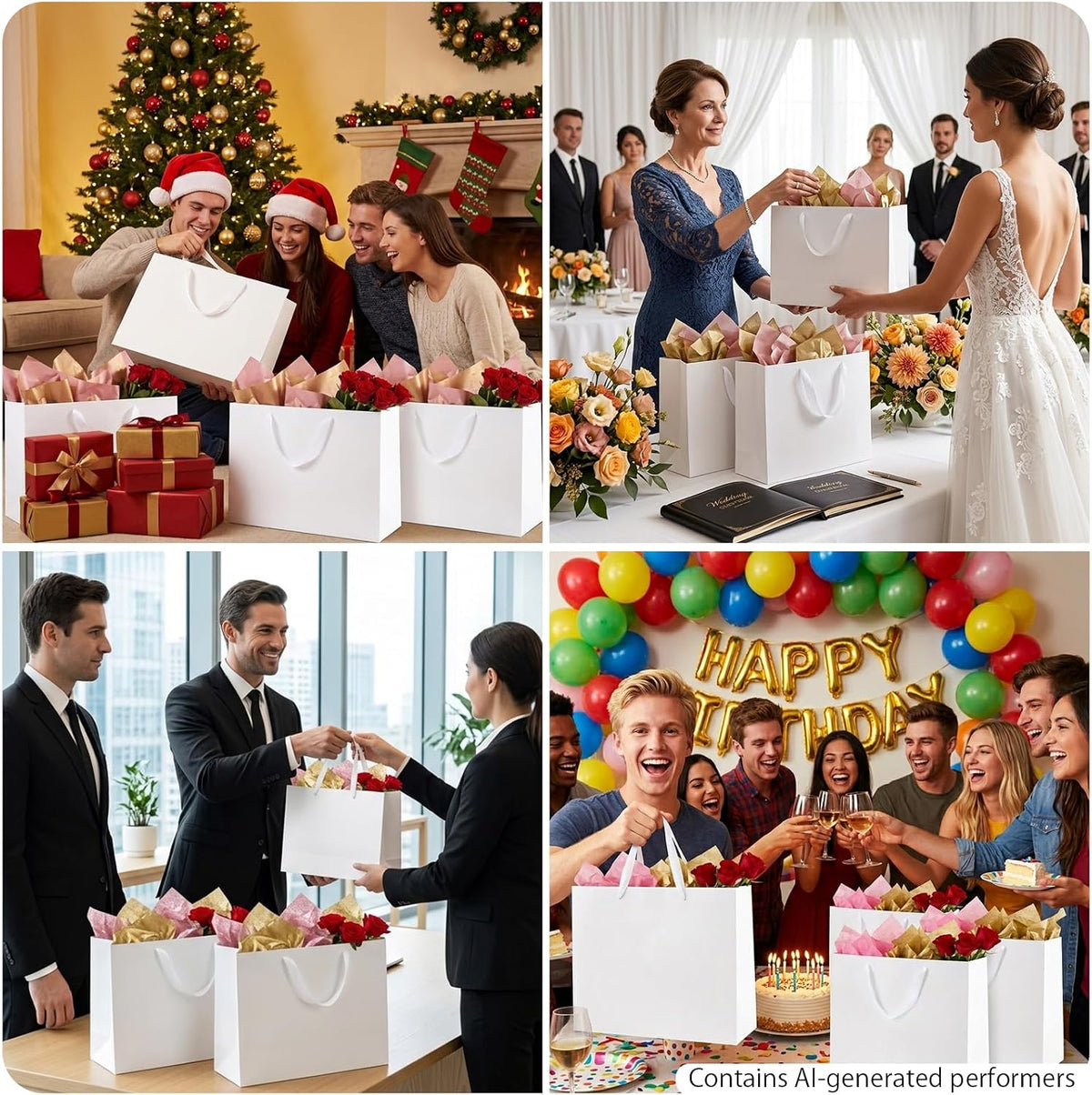 Extra Large White Gift Bags with Handles,16x6x12 Inch,12 Pack