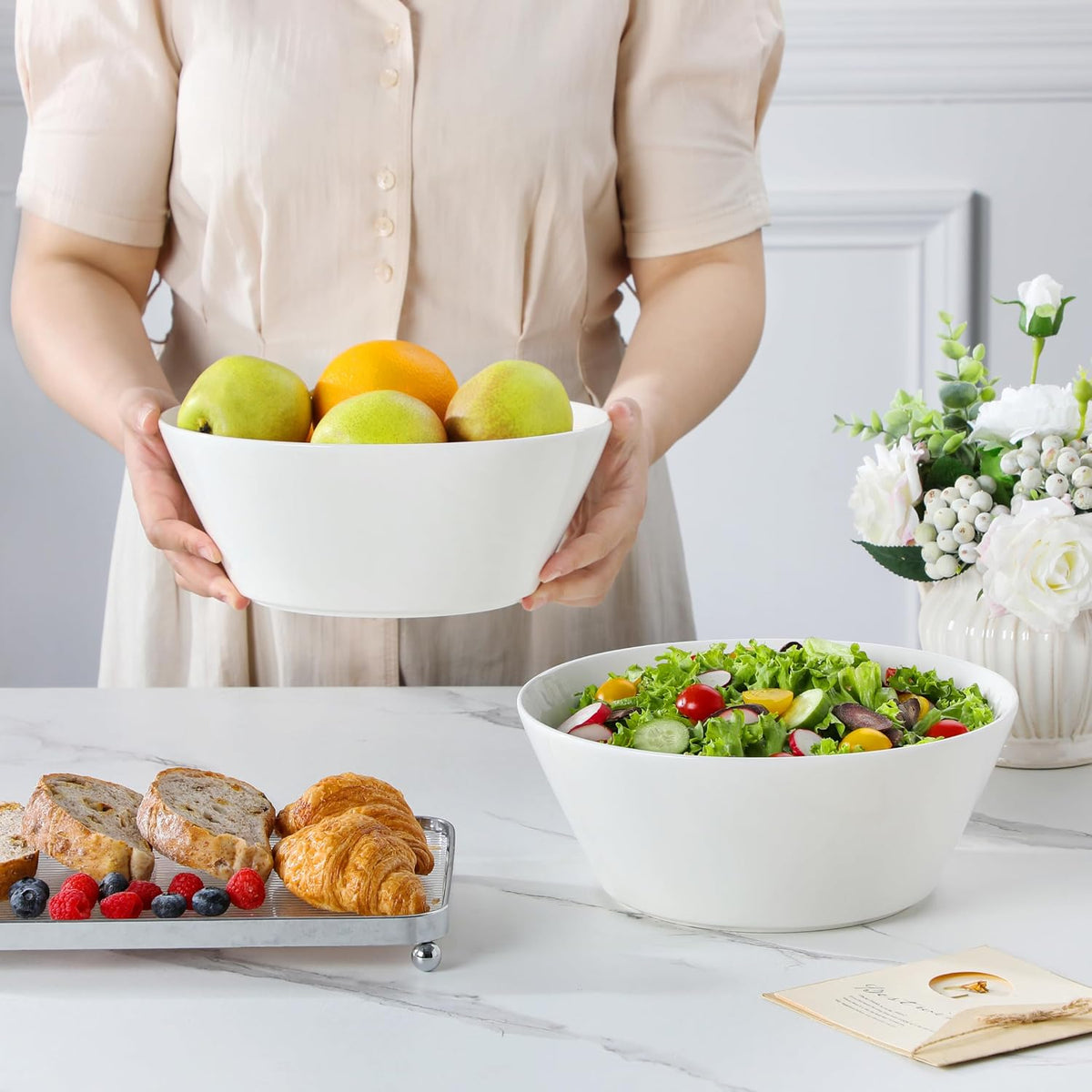 105 OZ Large Serving Bowls Ceramic Salad Soup Bowls Set of 2