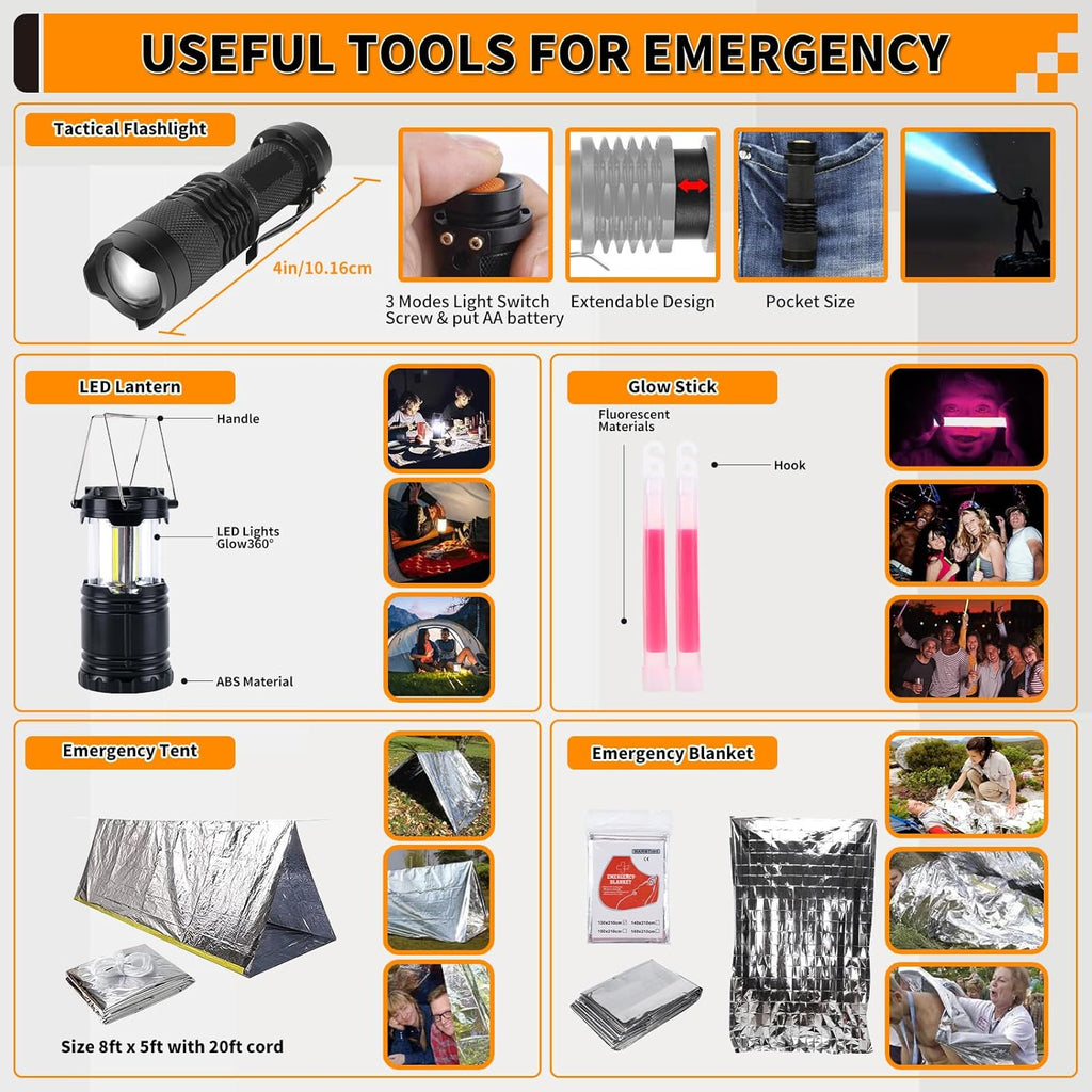 Survival Kit, Gifts for Men Women Teen Boys, 252 pcs Survival Gear and Equipment Mini First Aid Kit for Car Home