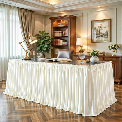 6ft Ivory Satin Table Skirt for Rectangle & Round Table Teacher Desk Skirt