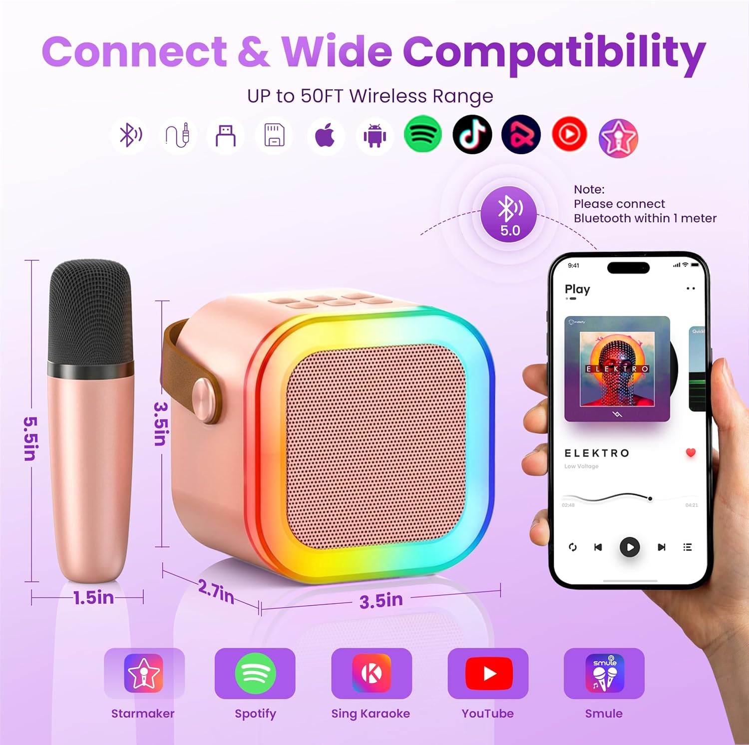 Mini Karaoke Machine, Portable Bluetooth Speaker & 2 Wireless Microphones | Karaoke Player Karaoke Microphone For