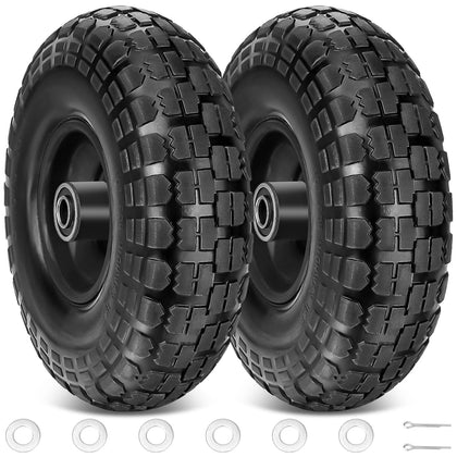 4.00-6 Tire and Wheel Flat Free, 2 Pack 13" Solid Tires with 5/8" Axle Bore Hole and Double Sealed Bearings, Perfect