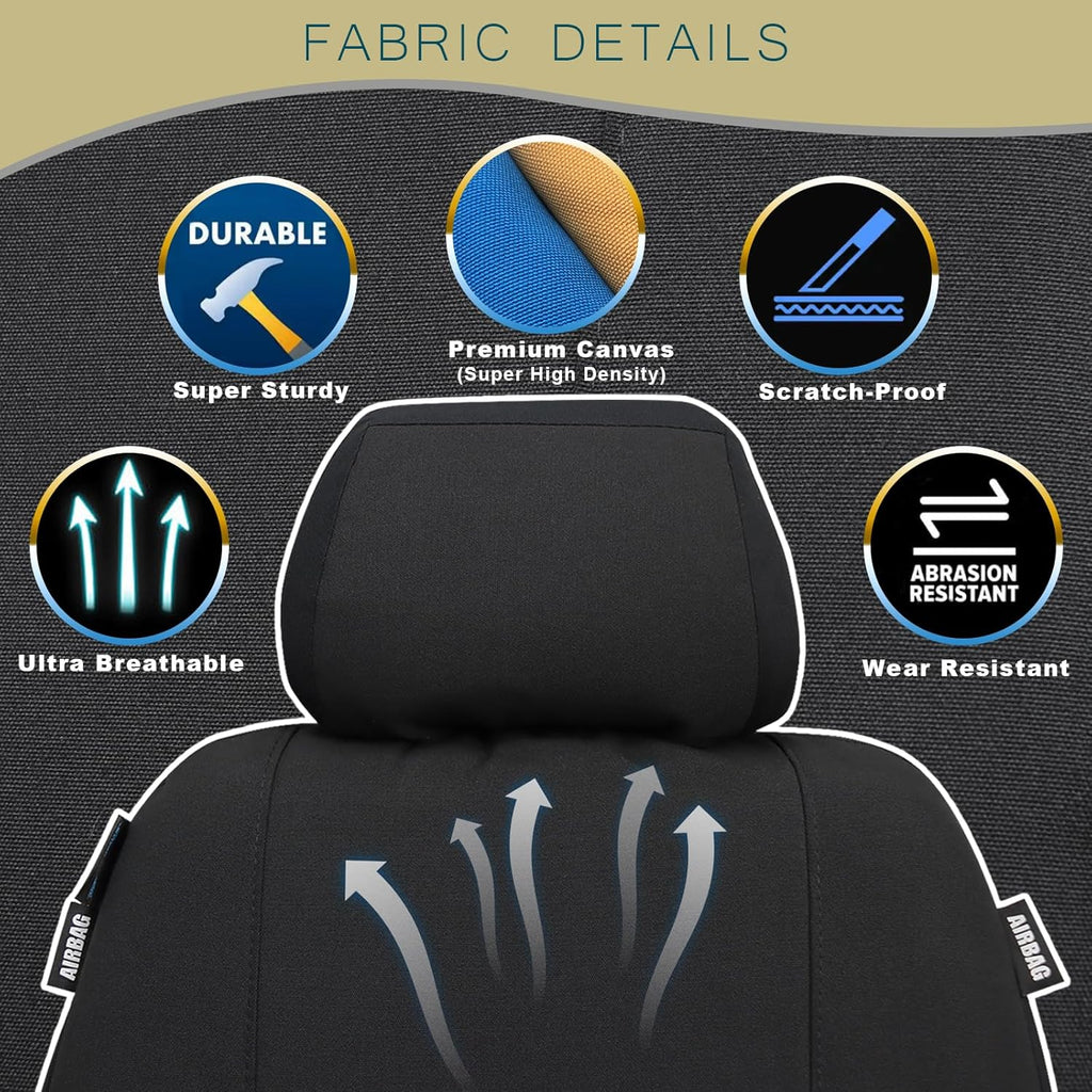 Car Seat Covers, Canvas Seat Protectors for Two Front Seats, Universal Fits Sedan Cars, SUVs, Trucks, and Mini Vans