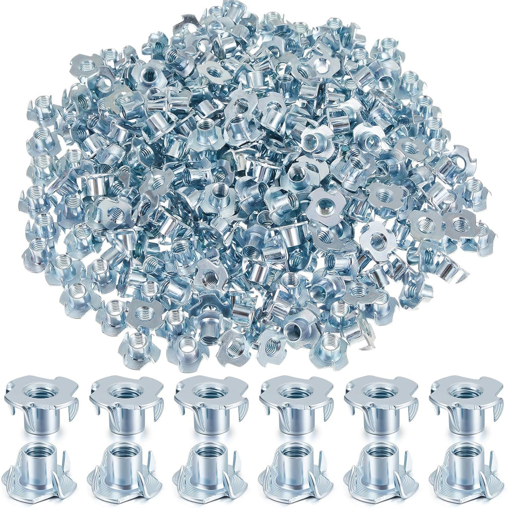 300 Pcs T-Nuts 3/8"-16 for Climbing Wall Wood, Blue Zinc
