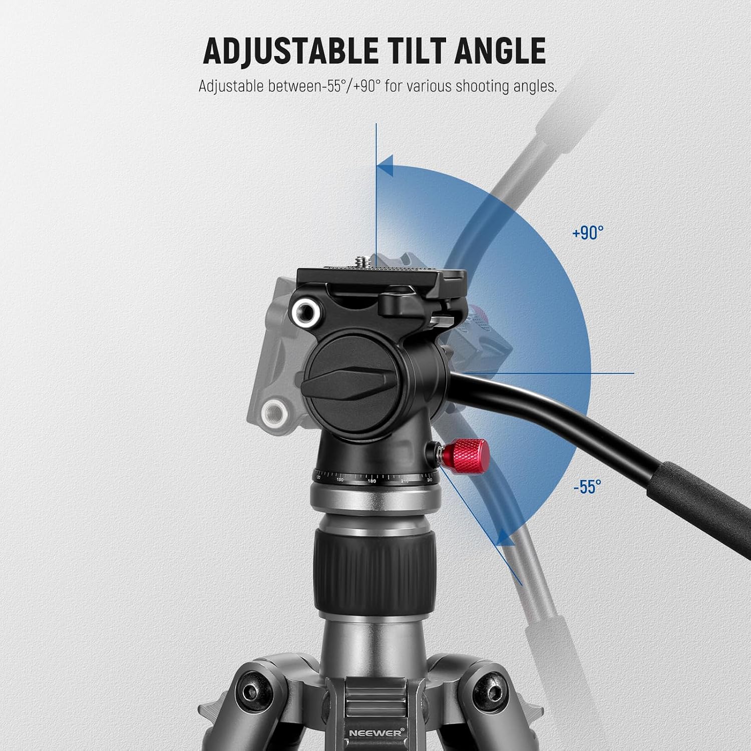 Fluid Tripod Head with Handle & Arca Type Quick Release, Aluminum Alloy Panorama Drag Pan Tilt Head with ø43mm Scaled