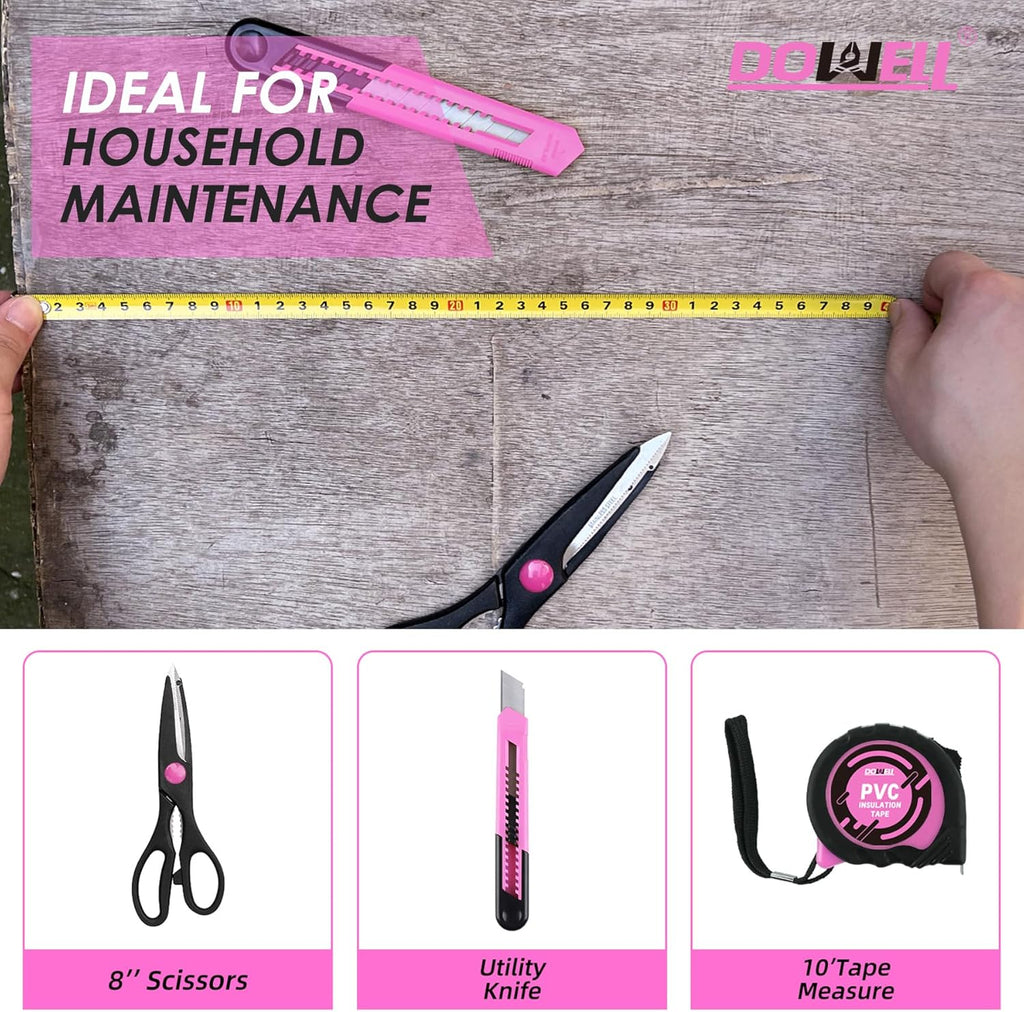 40 Pieces Home Tool Set Pink, General Household Hand Tool Kit with Plastic Toolbox Storage Case, Mini Repair Tool kit