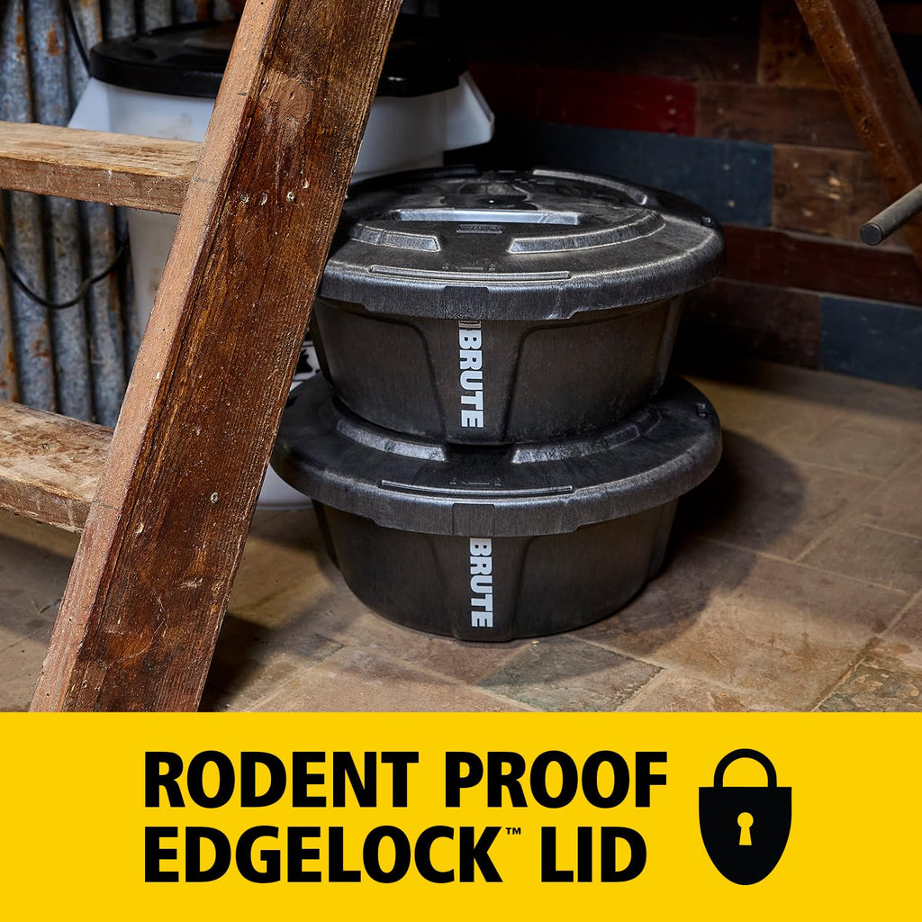 BRUTE 6-Gallon Feed Storage Container with Rodent-Proof EDGELOCK Lid, RigidCell Construction, Stackable & Nestable