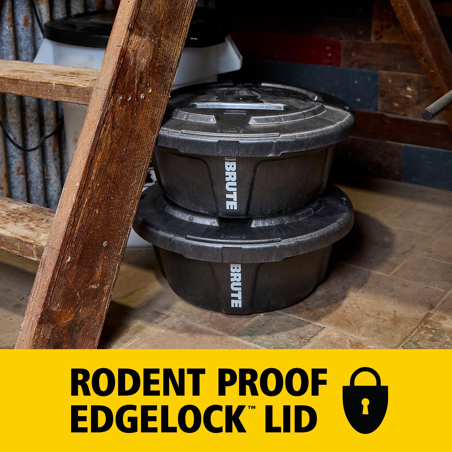 BRUTE 6-Gallon Feed Storage Container with Rodent-Proof EDGELOCK Lid, RigidCell Construction, Stackable & Nestable