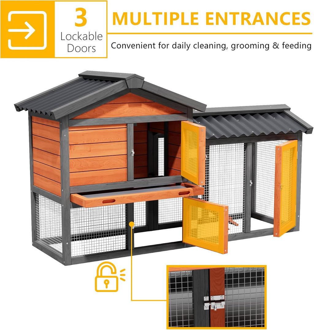 Large Tortoise Habitat House Indoor Outdoor Wooden Turtle Hidden Enclosure with Ventilating Wire Fence Reptile Lounge