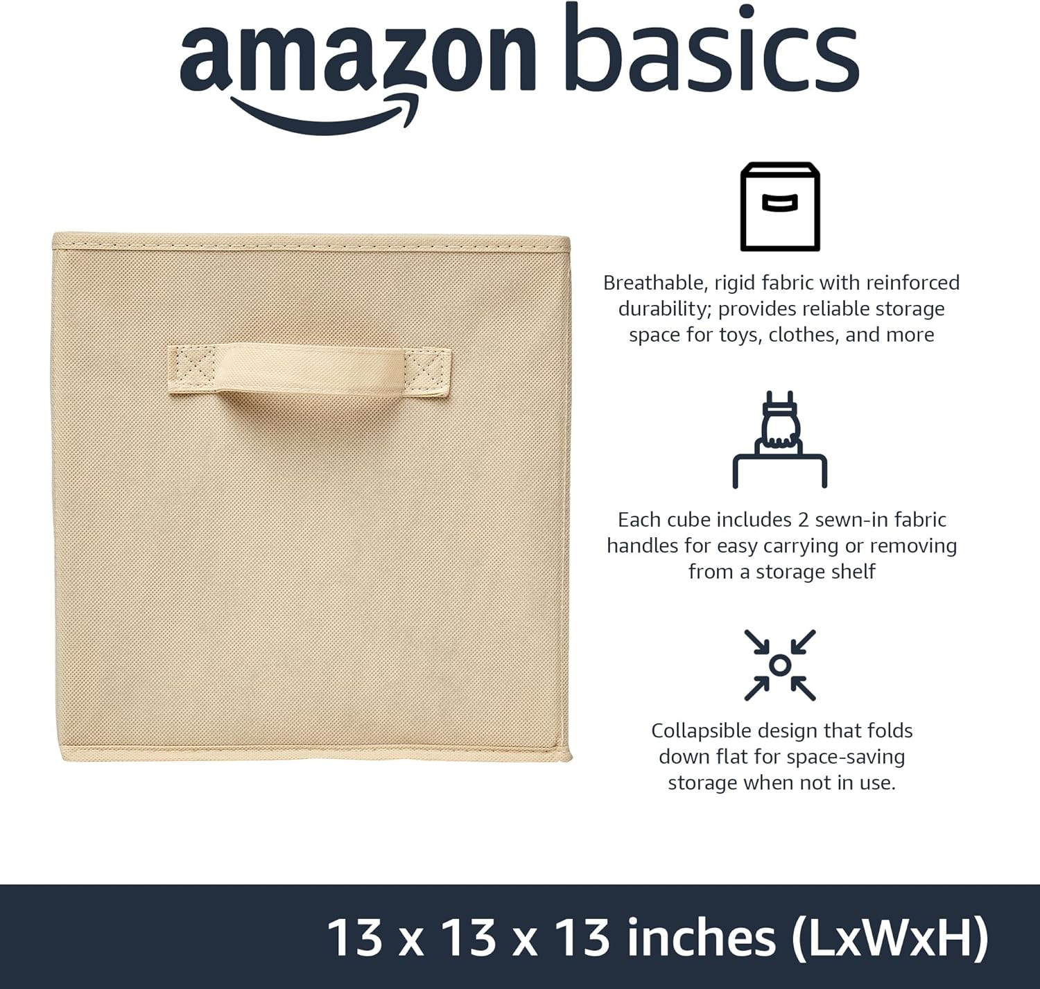 Collapsible Fabric Storage Cube Bins Organizer with Handles for Organization and Organizing Solution, 13"x13"x13"