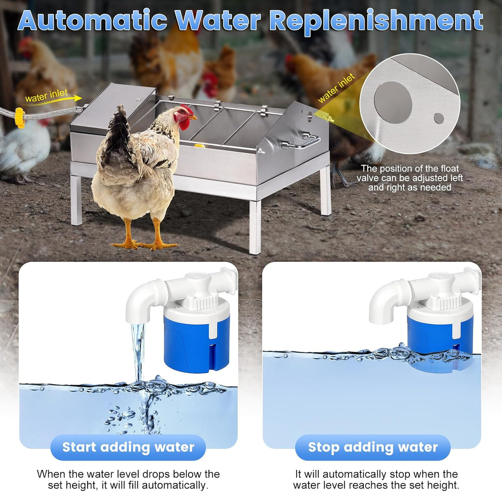 3 in 1 Automatic Chicken Waterer and Feeder Set with Float Valve