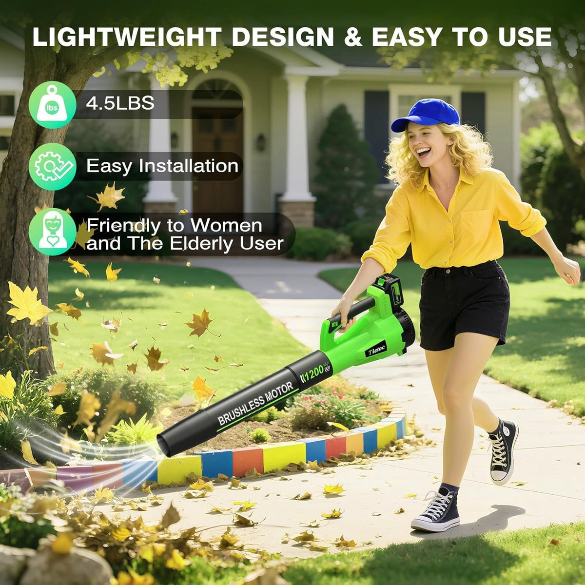 Leaf Blower Cordless - Brushless Motor Electric Blower with 2 Battery