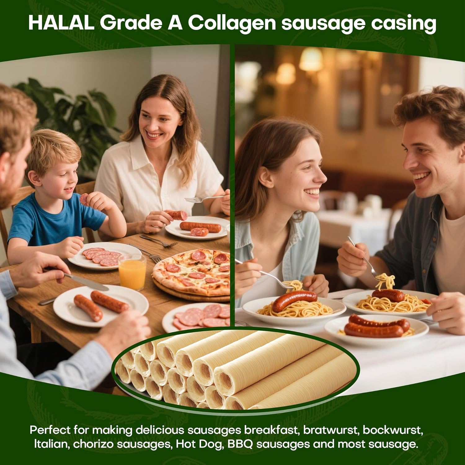 HALAL Sausage Casing, Grade A Edible Drying Collagen Sausage Casings for Flavorous Homemade Sausages 15m/49ft