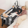 4 in 1 Baby Bassinet Bedside Crib with Diaper Changer, Mattress, 1-Second Set up Bedside Bassinet with 3 Adjustable