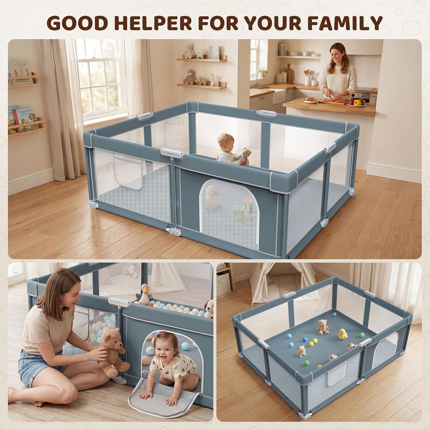 Foldable Baby Playpen - 71"×59" Collapsible Playpen for Babies and Toddlers | Portable Travel Play Yard