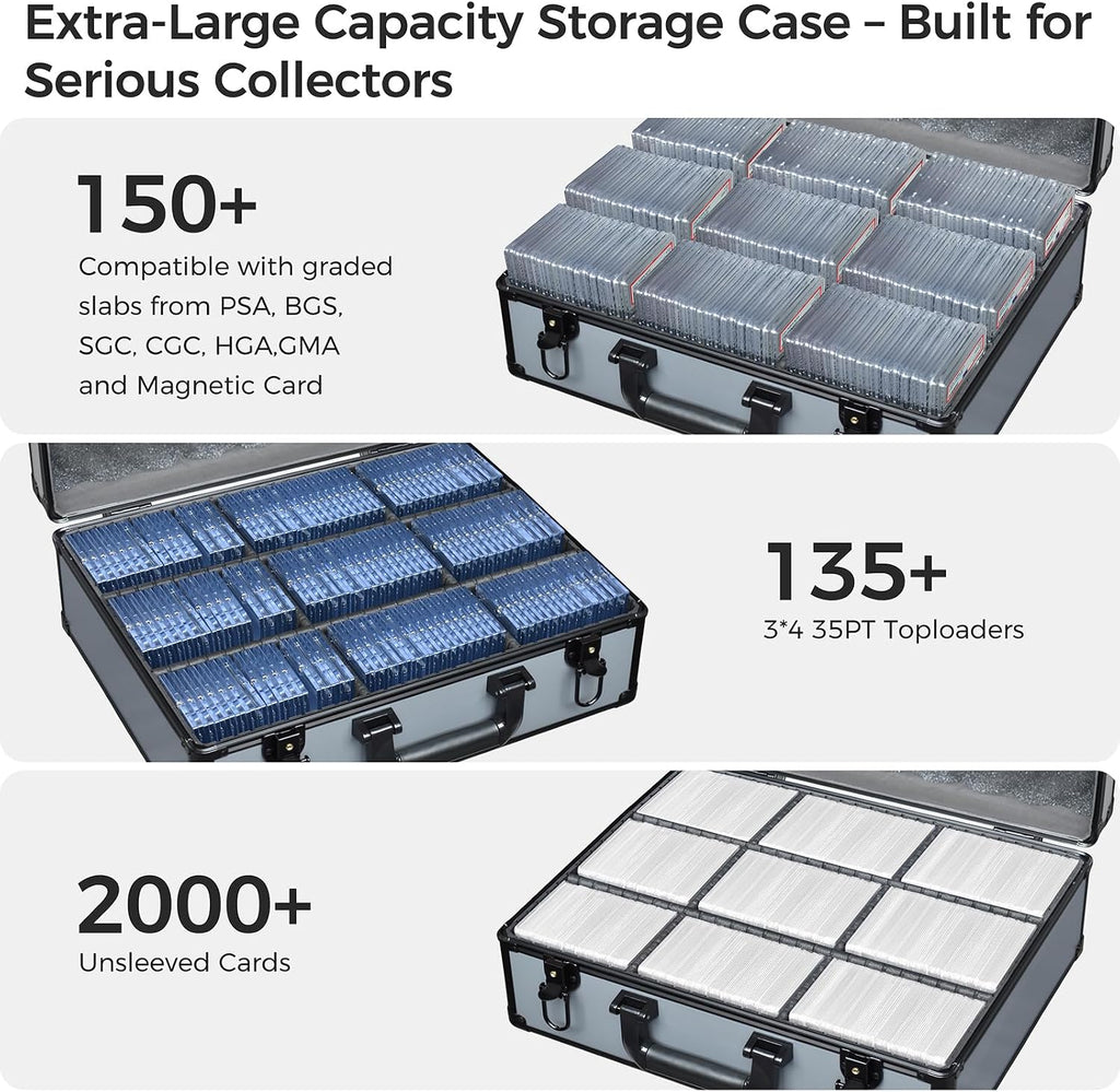 Graded Card Case Storage Box – Extra Large Trading Card Storage Box with 8 Adjustable Dividers – Baseball & Sports