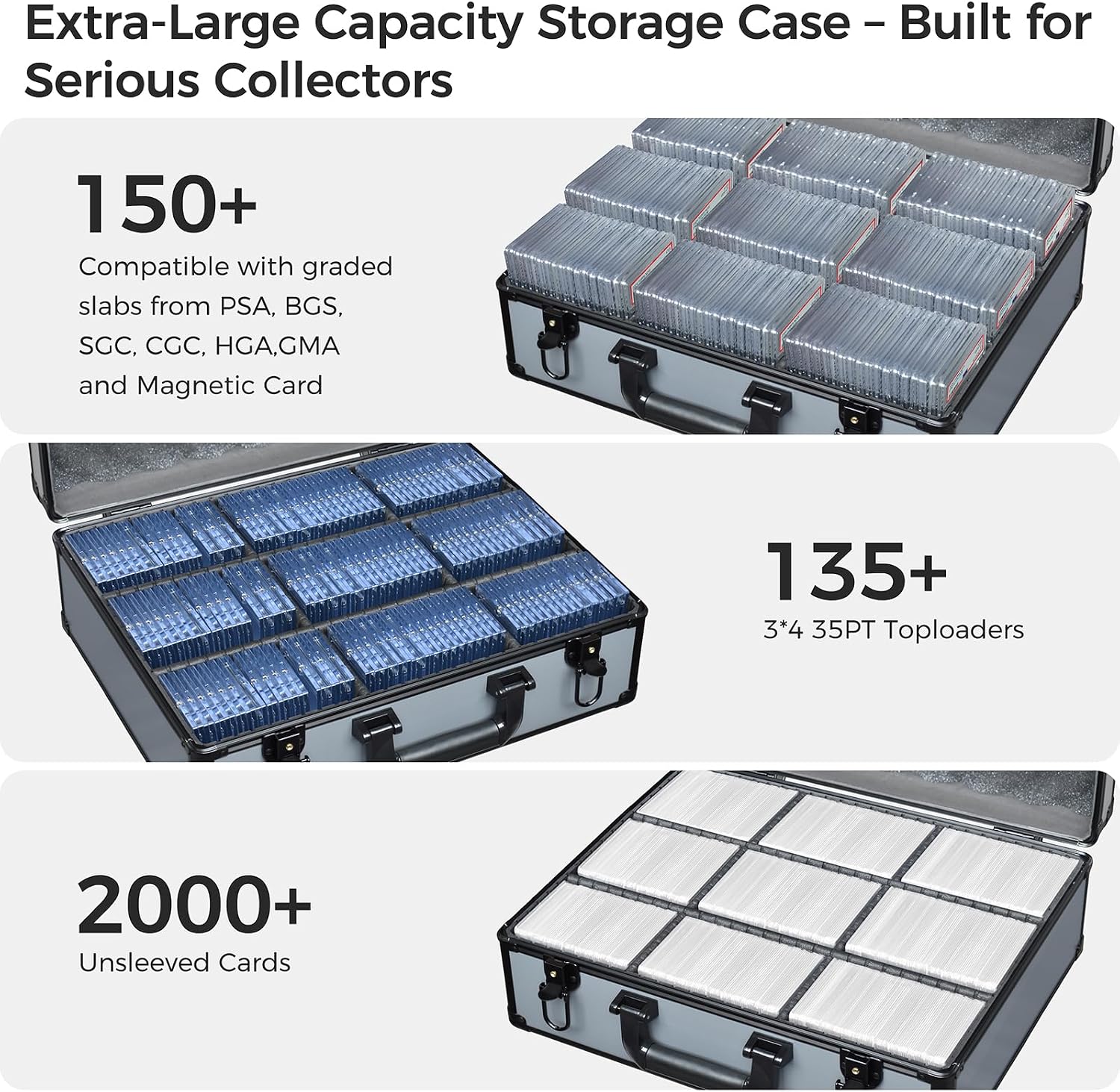 Graded Card Case Storage Box – Extra Large Trading Card Storage Box with 8 Adjustable Dividers – Baseball & Sports