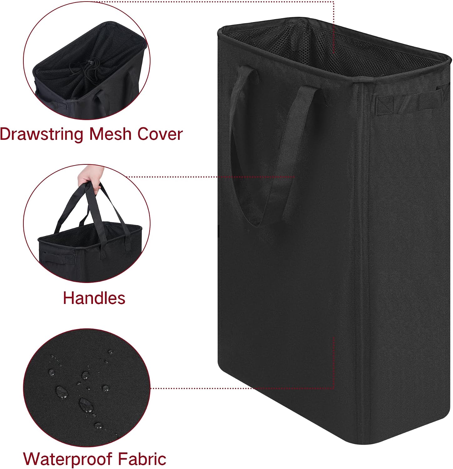 Slim Laundry Basket, Narrow Laundry Hamper with Handles, Collapsible Dirty Clothes Hamper, Tall Laundry Bin for