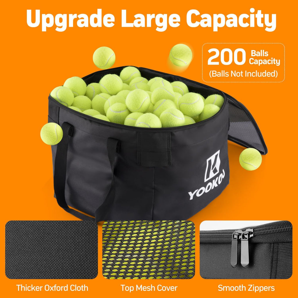 Tennis Ball Hopper for 200 Balls, Tennis Basket with Black Bag