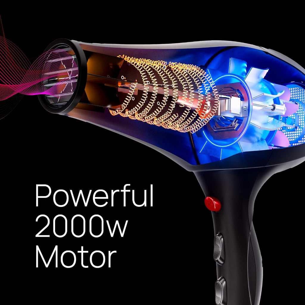 Professional Hair Dryer, Ionic Ceramic Tourmaline Technology, 2000W Fast Quiet Drying, with Narrow & Wide