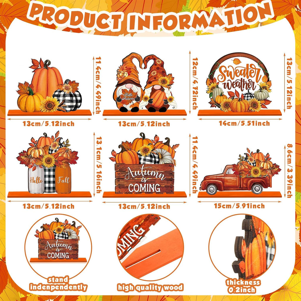 6 Pcs Fall Table Decorations Autumn Wooden Table Centerpieces Fall Pumpkin Truck Gnome Tabletop Signs Thanksgiving