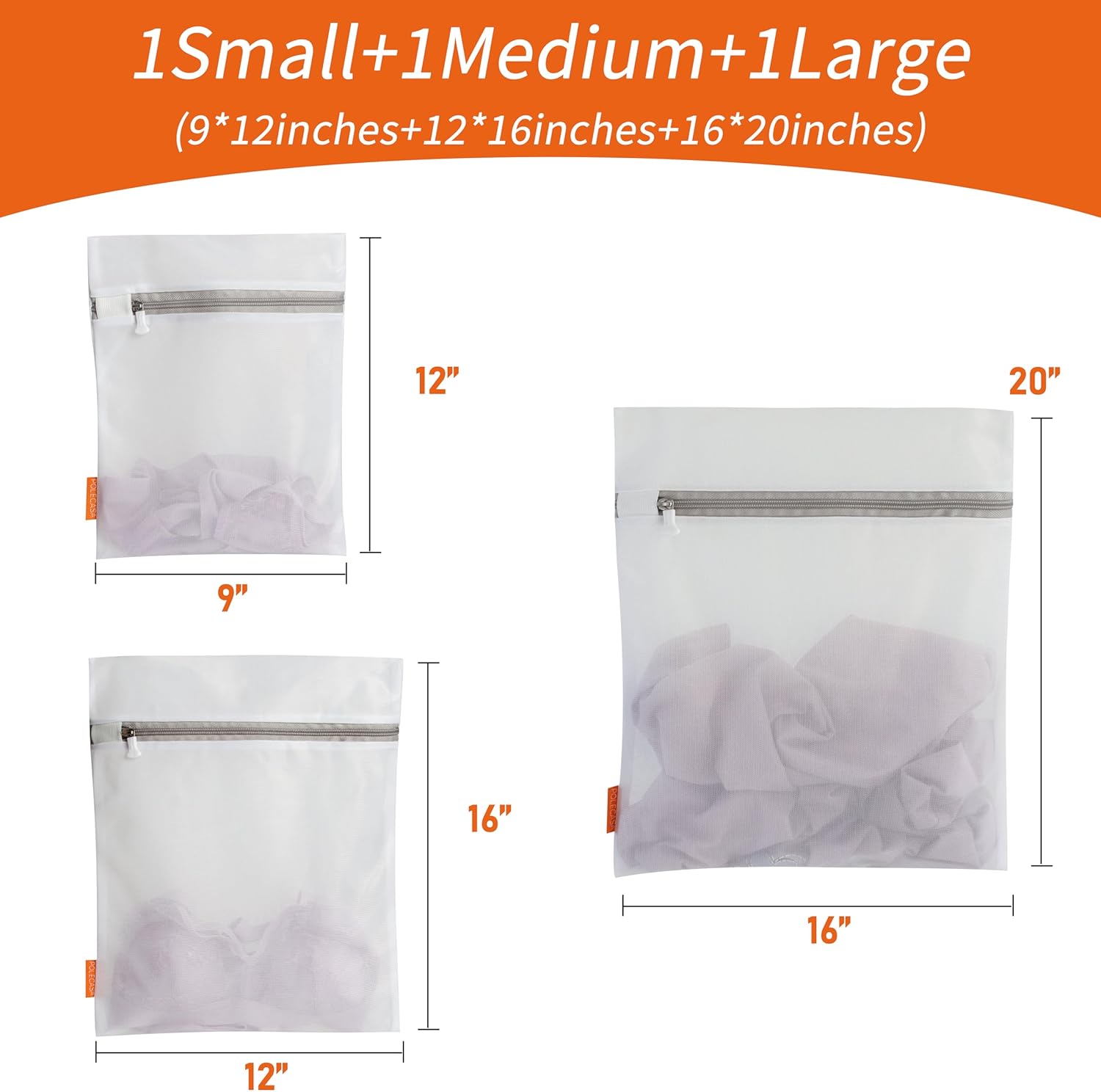 Mesh Laundry Bags 3 Pack (Large, Medium, Small) | Durable Zipper