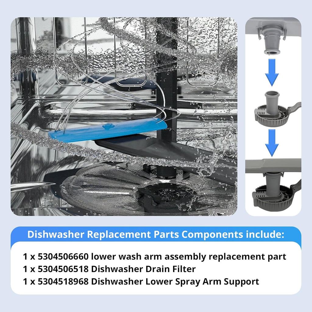 5304506660 Fits Frigidaire Dishwasher Lower Spray Arm Assembly Replacement