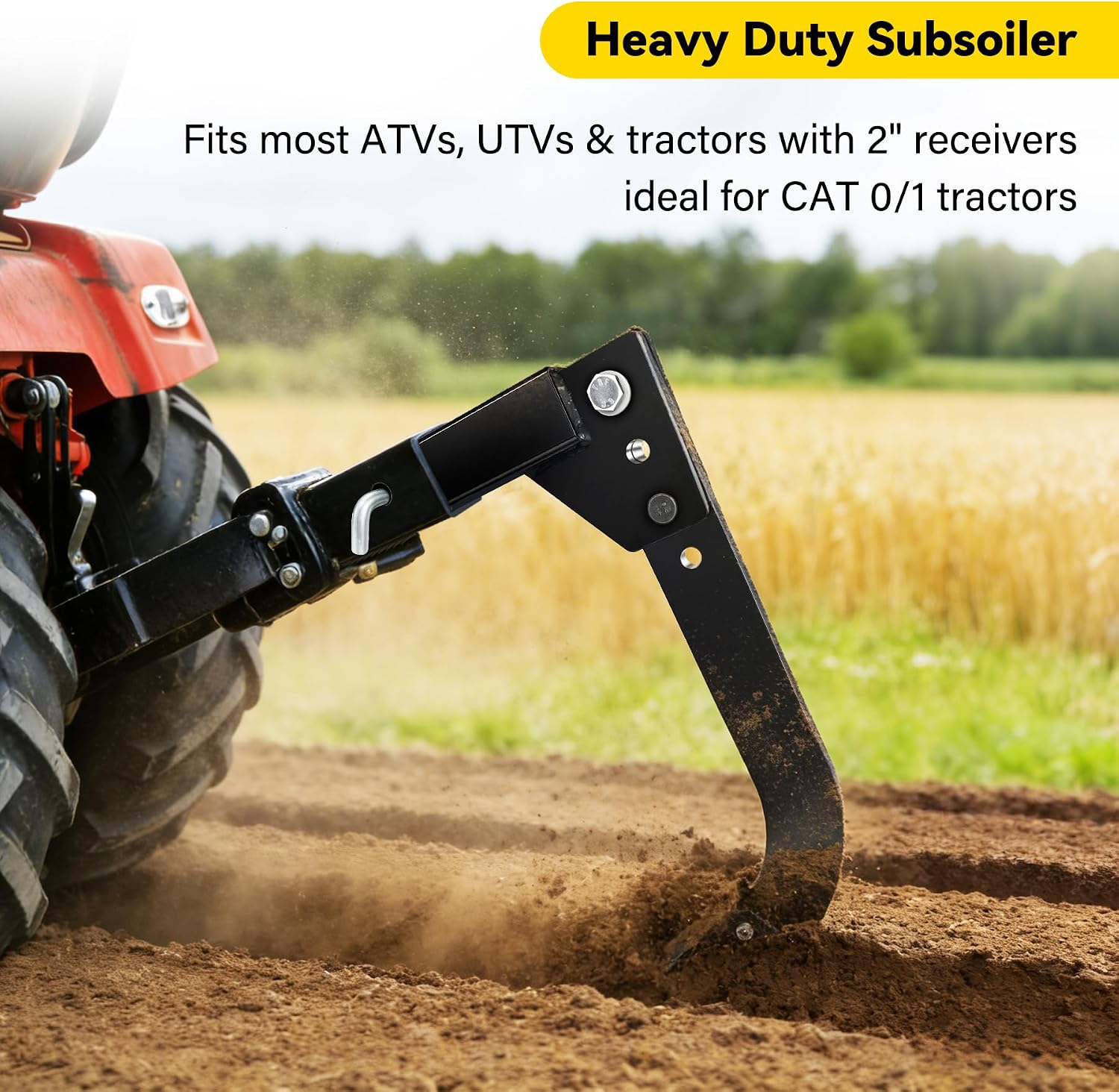 Heavy Duty Hitch Mounted Trencher 3 Point Hitch Subsoiler Lawn Ripper for ATV UTV Tractor 16" Adjustable Shank Plow 2