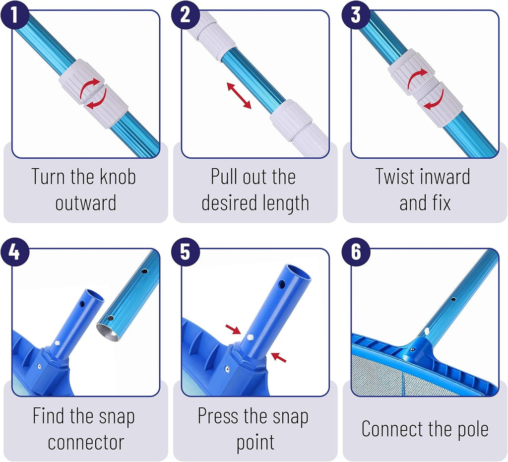 Telescopic Pool Pole, 12Ft, Adjustable 3Piece Expandable Step-Up, Pool Brush Pole for Cleaning