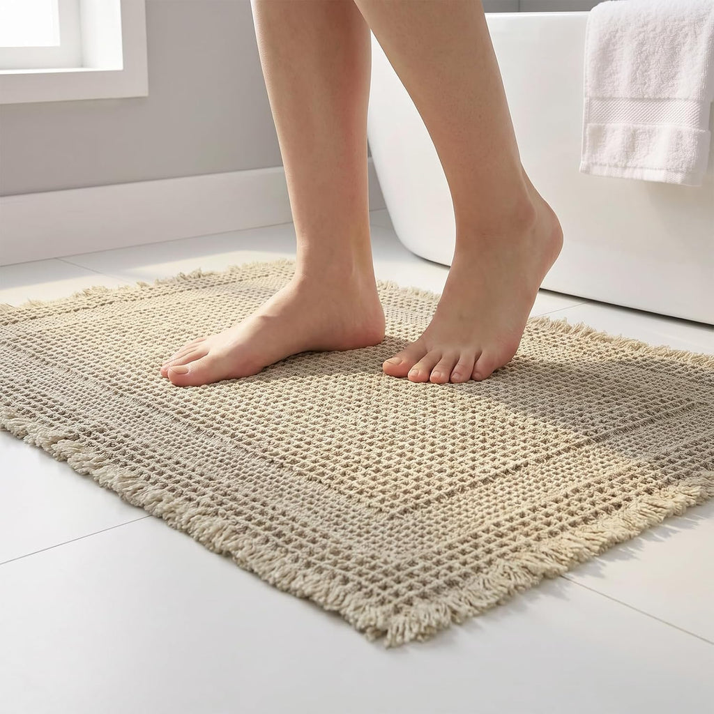 Waffle Bath Mat, Non Slip Bathroom Rugs Mats Set, Super Absorbent Quick Dry Bath Mats for Bathroom, Machine Washable