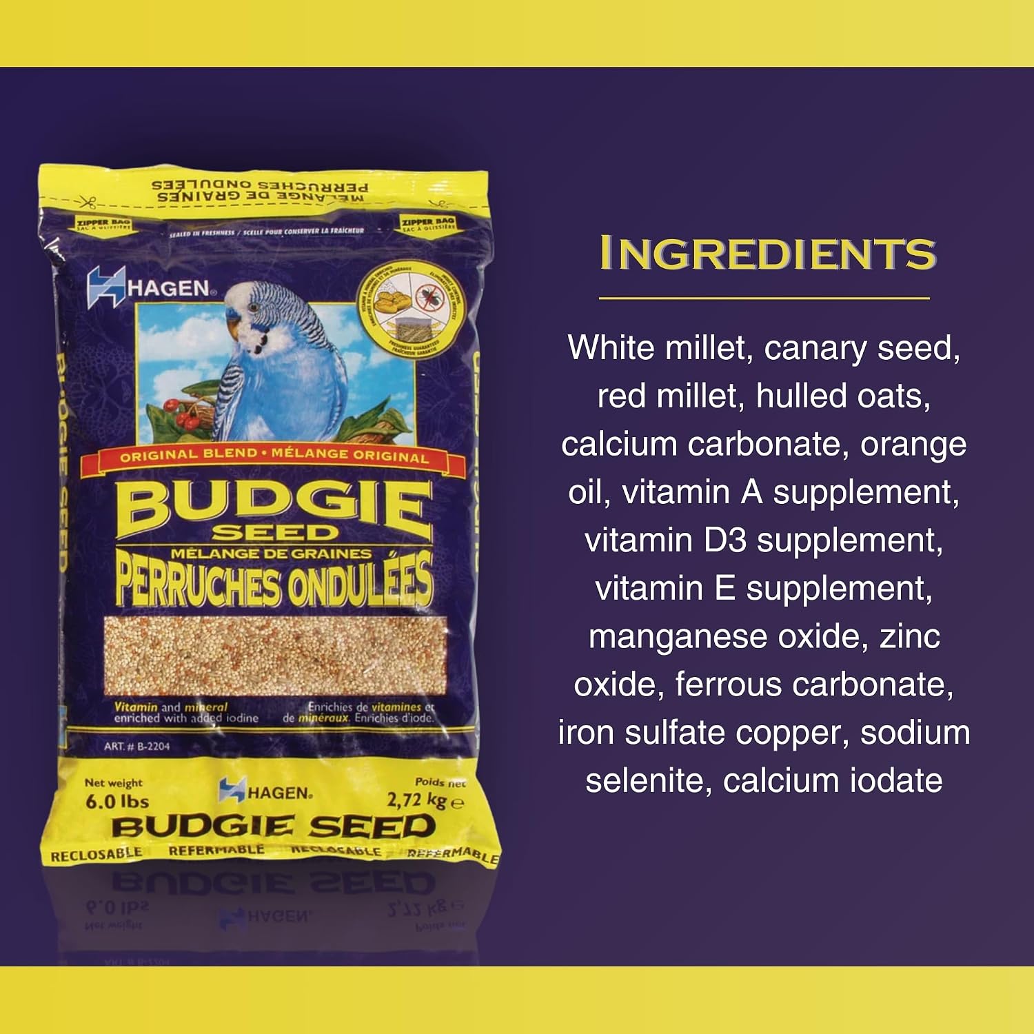 Parakeet/Budgie Staple White Millet Bird Seed - 6 lb Bag | Premium Blend, Nutritionally Balanced, Fortified with
