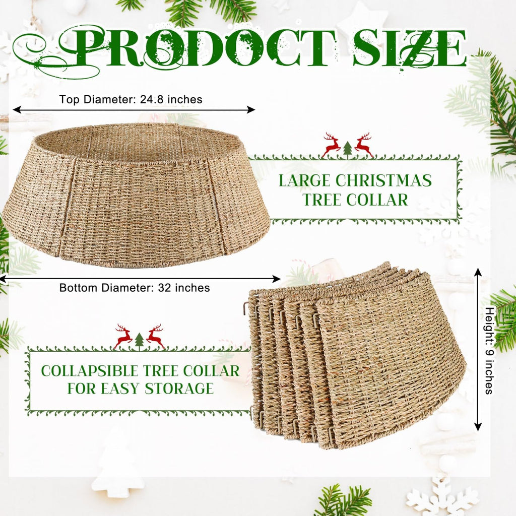 32 in Extra Large Rattan Christmas Tree Collar Basket - Rustic Handcrafted Christmas Tree Stand Cover Woven Tree