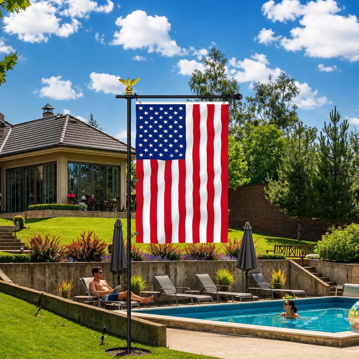10FT Adjustable Garden Flag Pole Stand with Eagle Top | For 3x5 Feet & 28x40 Inch Flags, Heavy Duty Free standing