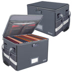 File Box with Lock, Fireproof Document Box with Pockets, Collapsible File Organizer Filing Storage Cabinet with