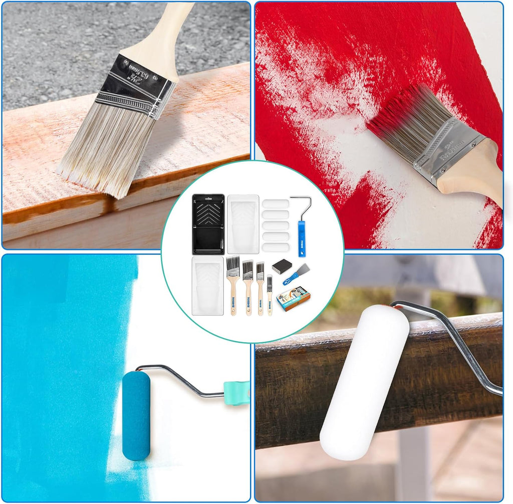 Paint Roller Kit, Paint Brushes and 4 Inch Foam Small Paint Roller Set, All in One Paint Tools for Professional or
