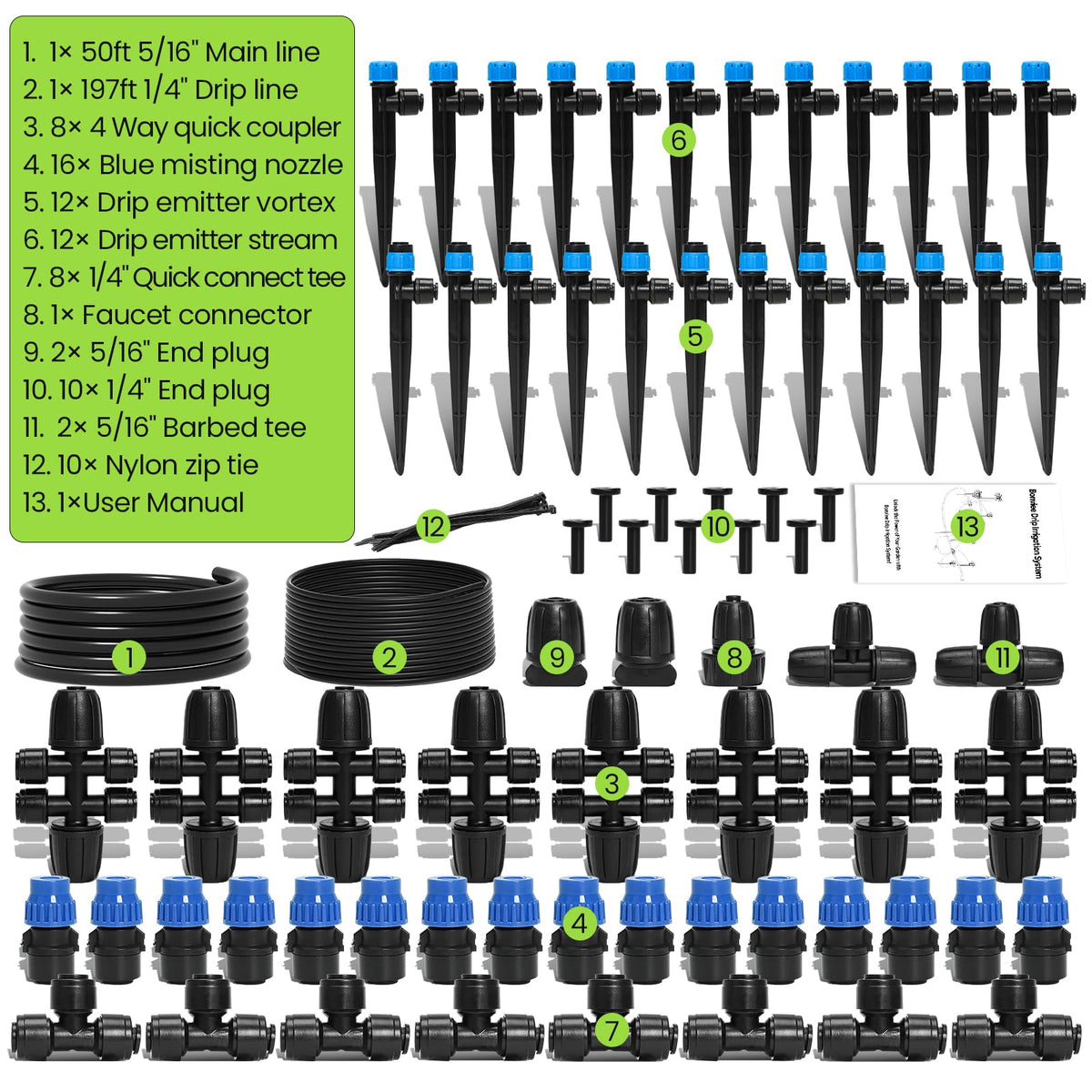Drip Irrigation System Kit for Garden Watering, 247FT Quick Connect